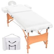 Mesa de massagem vidaXL dobrável de 2 zonas com altura ajustável branca