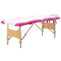 Mesa de massagem vidaXL dobrável de 4 zonas confortável branco-rosa