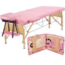 Mesa de massagem Yaheetech Cama de spa portátil ajustável rosa
