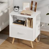 Mesa de noche Aenuert blanca 40x30x53 cm con estación de carga USB
