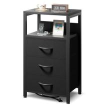 Mesa de noche Lazzanto con puertos USB-C y tomas de corriente, color negro Mesa de noche Lazzanto con puertos USB-C y tomas de corriente, color negro