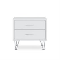Mesa de Noche Yardlio Deoss Blanca con 2 Cajones y Patas Cromadas
