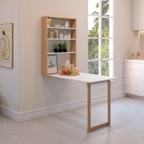 Mesa De Parede Para Cozinha Com Prateleiras Branco-amadeirado