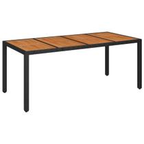 Mesa de pátio VidaXL Retangular PE Rattan com tampo de madeira preta Mesa de pátio VidaXL Retangular PE Rattan com tampo de madeira preta