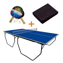 MESA DE PING PONG COM RODÍZIO MDF 15mm KLOPF 1009 + KIT Raquetes e Bolinhas 5055 + Capa Impermeável