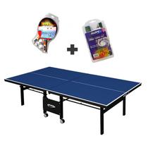 MESA DE PING PONG MDF 18mm 1084 KLOPF C/ RODAS + Kit Raquetes e Bolinhas 5055 + Suporte MASTER c/ Rede 5034