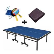 MESA DE PING PONG MDF 25mm 1008 KLOPF C/ RODAS + Kit Completo 5031 + Capa Para Mesa Fechada/Dobrada 7002