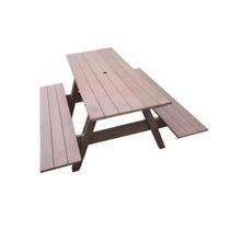 Mesa de piquenique em madeira plástica maciça marrom com furo para guarda-sol 100% reciclada 1,48m / lc-06