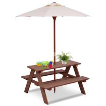 Mesa de Piquenique Infantil HONEY JOY em Madeira de Nogueira com Guarda-Sol Mesa de Piquenique Infantil HONEY JOY em Madeira de Nogueira com Guarda-Sol