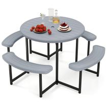 Mesa de piquenique redonda Giantex 94 cm com estrutura de metal e HDPE Mesa de piquenique redonda Giantex 94 cm com estrutura de metal e HDPE