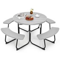 Mesa de Piquenique Redonda Tangkula para 8 Pessoas com Tampo de HDPE e Estrutura Metálica Mesa de Piquenique Redonda Tangkula para 8 Pessoas com Tampo de HDPE e Estrutura Metálica