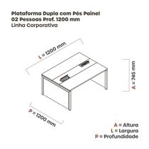 Mesa de Plataforma Dupla para 2 Pessoas Corporativa 120x120/2p Branco/Cinza - Pandin Móveis