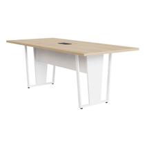 Mesa de Reunião 200cm com Caixa de Tomada Flow Maxicasa (YAR2191 - Gebb Work) Cor:Macadâmia/ Branco Tx Mesa de Reunião 200cm com Caixa de Tomada Flow Maxicasa (YAR2191 - Gebb Work) Cor:Macadâmia/ Branco Tx
