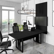 Mesa de Reunião 2m Cx de Tomadas Pé Metal c/ Painel de TV F5