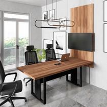 Mesa de Reunião 2m Cx de Tomadas Pé Metal c/ Painel de TV F5 - F5 Office G