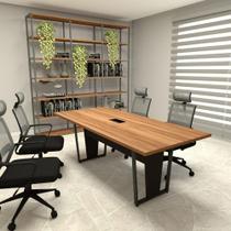 Mesa de Reunião 2m e 4 Cadeiras Escritório Ergonômicas F5