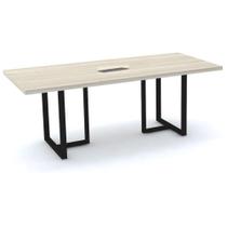 Mesa de Reunião com Caixa de Tomada 200 x 90 cm Pé Tubular P40 MDP Nogueira CasaBlanca Base Preta