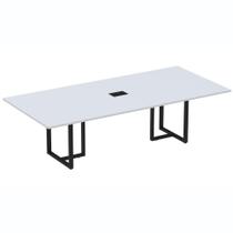 Mesa de Reunião com Caixa de Tomada 260 x 120 cm Pé Tubular PE25 em MDP Cor Cinza Base Preta Mesa de Reunião com Caixa de Tomada 260 x 120 cm Pé Tubular PE25 em MDP Cor Cinza Base Preta