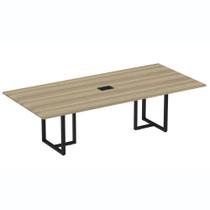 Mesa de Reunião com Caixa de Tomada 260 x 120 cm Pé Tubular PE25 MDP Noce Naturalle Preto