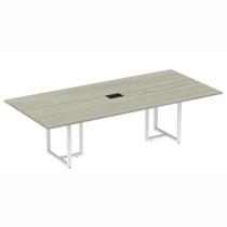 Mesa de Reunião com Caixa de Tomada 260 x 120 cm Pé Tubular PE25 MDP Nogueira CasaBlanca Base Branca Mesa de Reunião com Caixa de Tomada 260 x 120 cm Pé Tubular PE25 MDP Nogueira CasaBlanca Base Branca