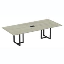 Mesa de Reunião com Caixa de Tomada 260 x 120 cm Pé Tubular PE25 MDP Nogueira CasaBlanca Base Preto