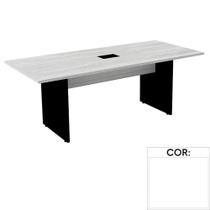 Mesa de Reunião com Caixa de Tomada Retangular 200 x 90 cm Pé Painel PE25 em MDP Branca Base Branca Mesa de Reunião com Caixa de Tomada Retangular 200 x 90 cm Pé Painel PE25 em MDP Branca Base Branca