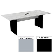 Mesa de Reunião com Caixa de Tomada Retangular 200 x 90 cm Pé Painel PE25 em MDP Cinza Base Preta