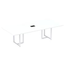 Mesa de Reunião com Caixa de Tomada Retangular 200 x 90 cm Pé Tub PE25 em MDP Cor Branco Base Branca Mesa de Reunião com Caixa de Tomada Retangular 200 x 90 cm Pé Tub PE25 em MDP Cor Branco Base Branca