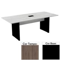 Mesa de Reunião com Caixa de Tomada Retangular 200x90 cm Pé Painel PE25 em MDP Walnut e Base Preta