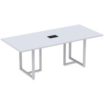 Mesa de Reunião com Caixa de Tomada Retangular 200x90 cm Pé Tubular PE25 em MDP Cinza com Base Cinza Mesa de Reunião com Caixa de Tomada Retangular 200x90 cm Pé Tubular PE25 em MDP Cinza com Base Cinza