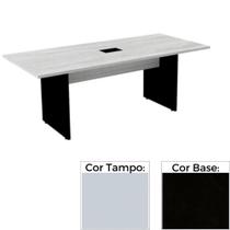 Mesa de Reunião com Caixa de Tomada Retangular 260 x 120 cm Pé Painel PE25 MDP Cinza Base Preta