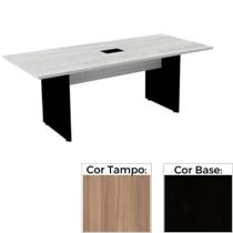 Mesa de Reunião com Caixa de Tomada Retangular 260 x 120 cm Pé Painel PE25 MDP Noce Naturalle Preto Mesa de Reunião com Caixa de Tomada Retangular 260 x 120 cm Pé Painel PE25 MDP Noce Naturalle Preto