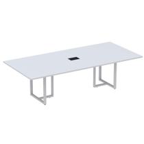 Mesa de Reunião com Caixa de Tomada Retangular 260 x 120 cm Pé Tubular PE25 MDP Cor Cinza Base Cinza