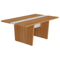 Mesa De Reunião Para Escritório Com 02 Tomadas 179cm Unik A02 Freijó Branco - Lyam Decor
