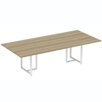 Mesa de Reunião Pé Tubular PE25 em MDP 200 x 90 cm Cor Nogueira CasaBlanca e Base Branca Mesa de Reunião Pé Tubular PE25 em MDP 200 x 90 cm Cor Nogueira CasaBlanca e Base Branca
