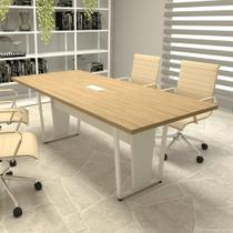 Mesa de Reunião Pés Metal 2m Mac Branco Caixa de Tomadas F5 - F5 Office G