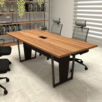 Mesa de Reunião Pés Metal 2m Nogal Caixa de Tomadas F5 - F5 Office G
