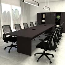 Mesa de Reunião Preta 3,80m x 1,10m 2 Caixas de Tomadas F5