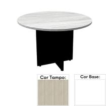 Mesa de Reunião Redonda 110 x 110 cm Pé Painel PE25 em MDP Nogueira CasaBlanca e Base Branca