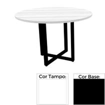 Mesa de Reunião Redonda 110 x 110 cm Pé Tubular PE25 em MDP Branca com Base Preta Mesa de Reunião Redonda 110 x 110 cm Pé Tubular PE25 em MDP Branca com Base Preta