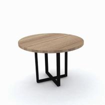 Mesa de Reunião Redonda 110 x 75 cm Pé Tubular PE40 em MDP Cor Noce Naturalle Base Preta