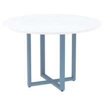 Mesa de Reunião Redonda P25 Pandin 110 cm (Largura) Tampo MDP Branco Pé Aço Tubular Azul Dali Mesa de Reunião Redonda P25 Pandin 110 cm (Largura) Tampo MDP Branco Pé Aço Tubular Azul Dali