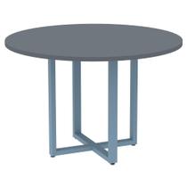 Mesa de Reunião Redonda P25 Pandin 110 cm (Largura) Tampo MDP Grafito Pé Aço Tubular Azul Dali