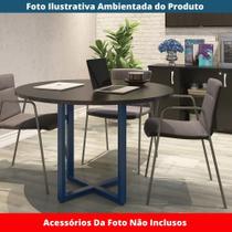 Mesa de Reunião Redonda P25 Pandin 110 cm (Largura) Tampo MDP Preto Pé Aço Tubular Azul Del Rey