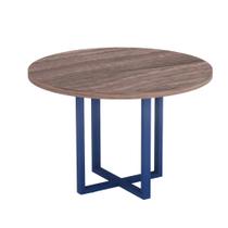 Mesa De Reunião Redonda Tubolar PE 40 Pandin 1,10 M Walnut e Azul Del Rey