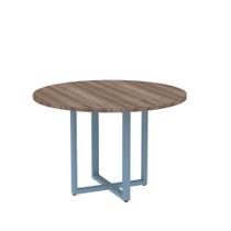 Mesa de Reunião Redonda Tubular P25 Pandin 1,10 M Walnut e Azul Dali