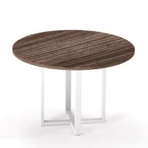 Mesa de Reunião Redonda Tubular P25 Pandin 1,10 M Walnut e Branco