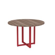 Mesa de Reunião Redonda Tubular P25 Pandin 1,10 M Walnut e Vermelho