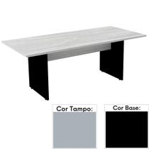 Mesa de Reunião Retangular 200 x 90 cm Pé Painel PE25 em MDP Cinza com Base Preta