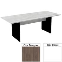 Mesa de Reunião Retangular 200 x 90 cm Pé Painel PE25 em MDP Cor Walnut e Base Branca Mesa de Reunião Retangular 200 x 90 cm Pé Painel PE25 em MDP Cor Walnut e Base Branca